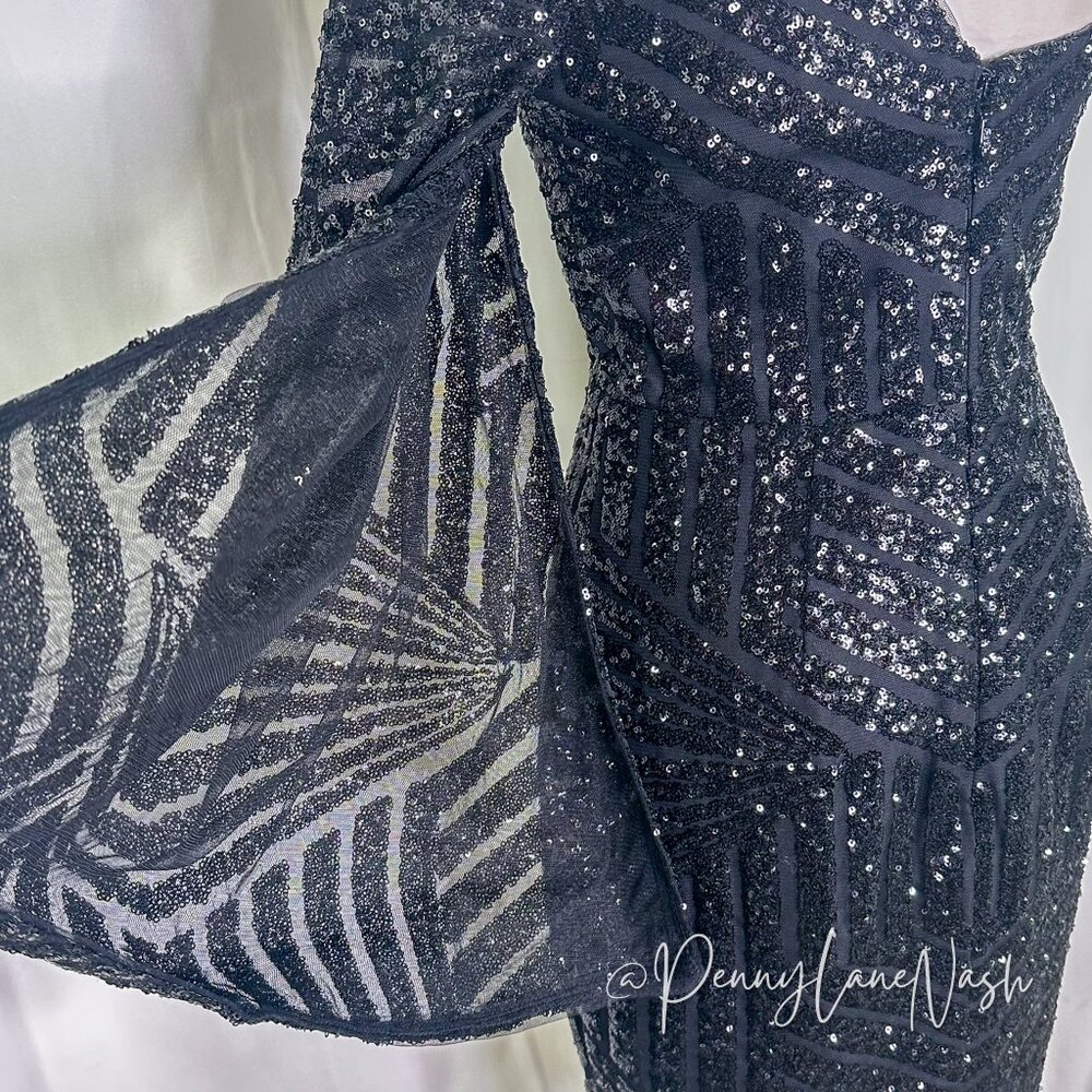 NWT Lumier by Bariano Duckie Sequin One Shoulder Dress Black - Picture 13 of 15